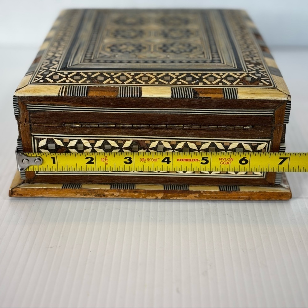 Middle Eastern Moroccan Moorish Inlaid Wooden Trinket Jewelry Box Side Hinge - Picture 12 of 16